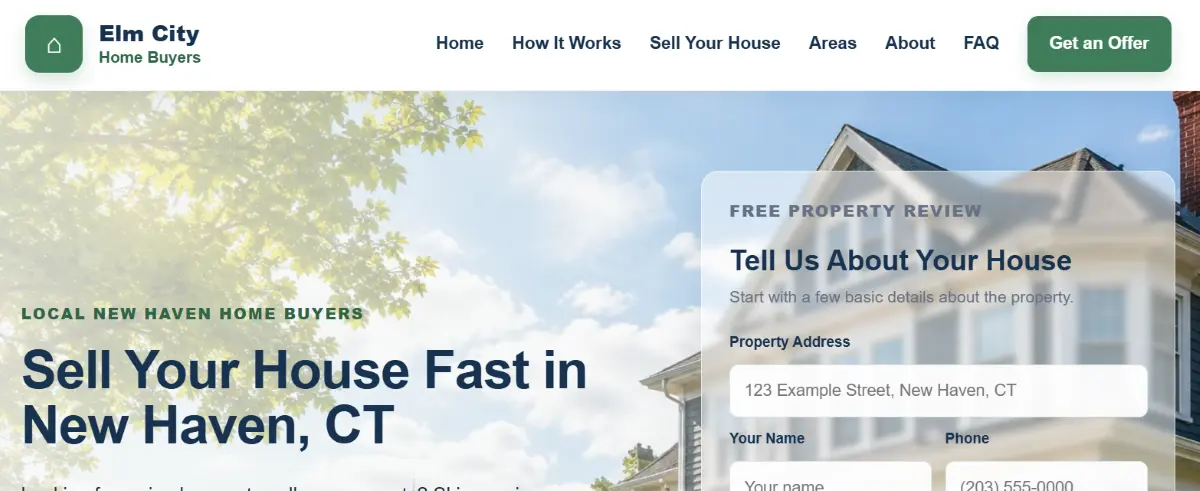 Elm City Home Buyers website demo designed by CodeBreeze Solutions