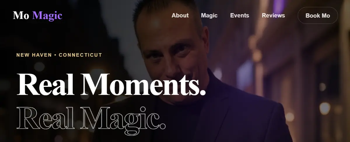 Mo Magic entertainment website designed by CodeBreeze Solutions