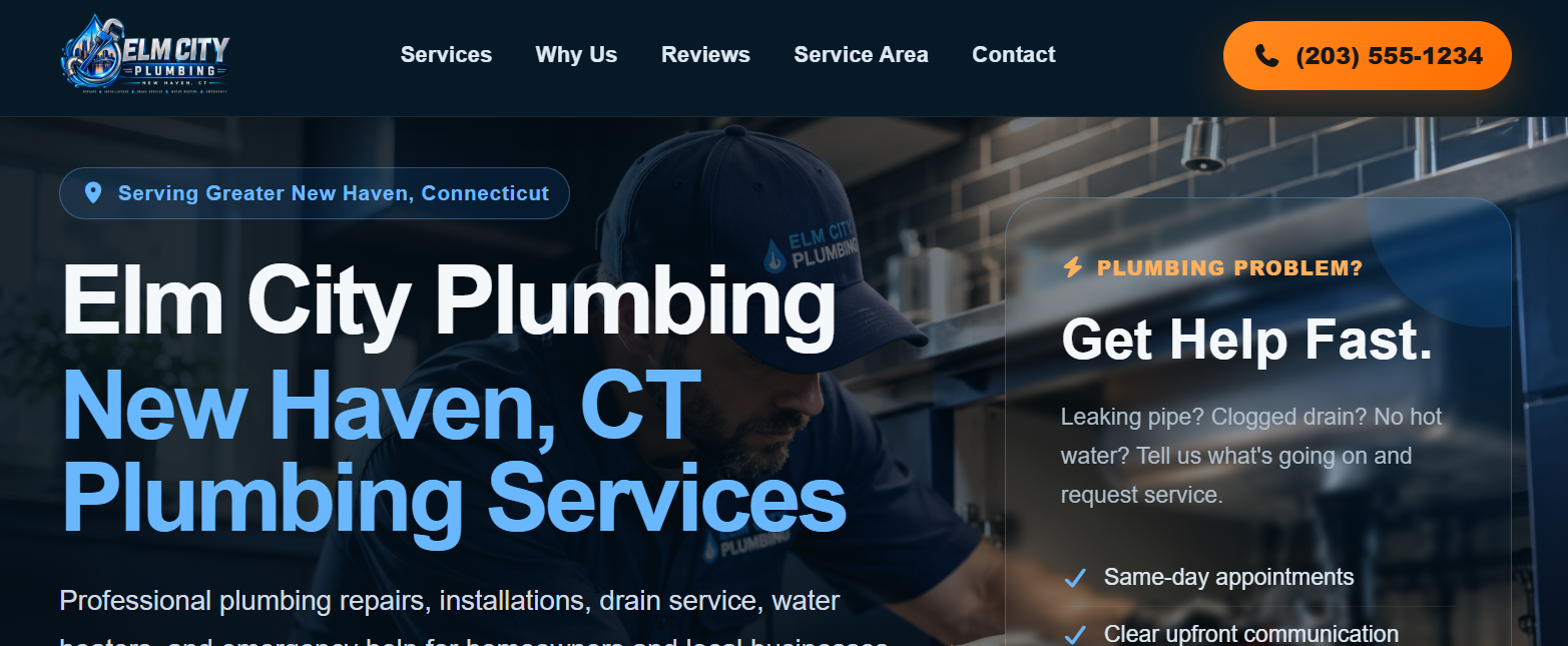 Elm City Plumbing website demo designed by CodeBreeze Solutions